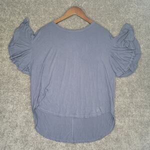 Lulus NWT Oversized Slate Blue Petal Sleeve High Low Blouse Size M